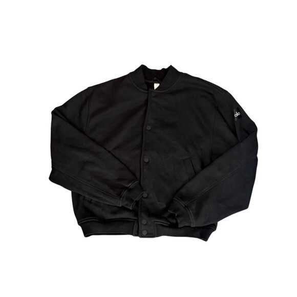 ALO Yoga Renown Black Bomber Varsity Jacket, size Medium - Picture 4 of 11